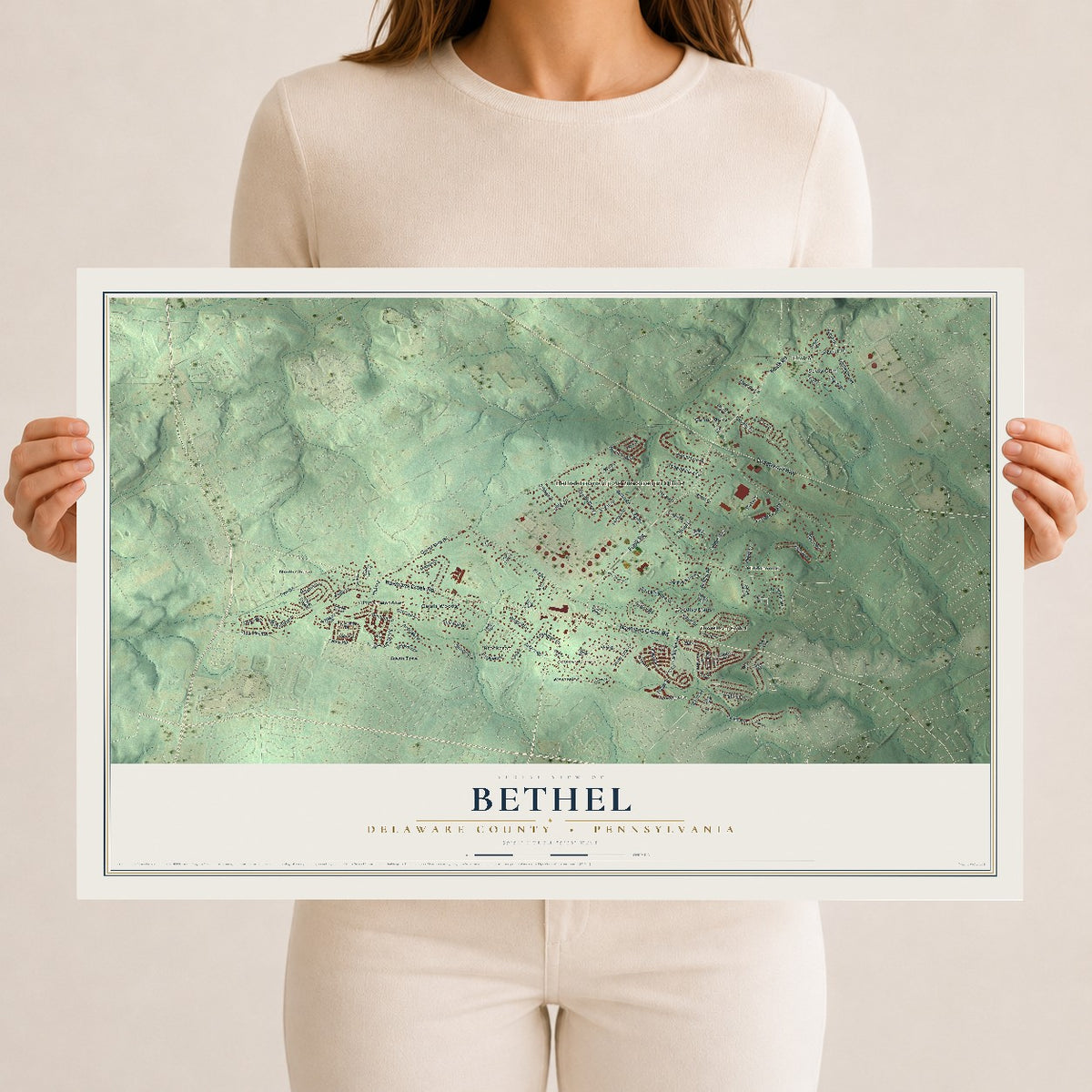 Map of Bethel, Delaware County, Pennsylvania, 12 x 18 inch unframed archival matte print