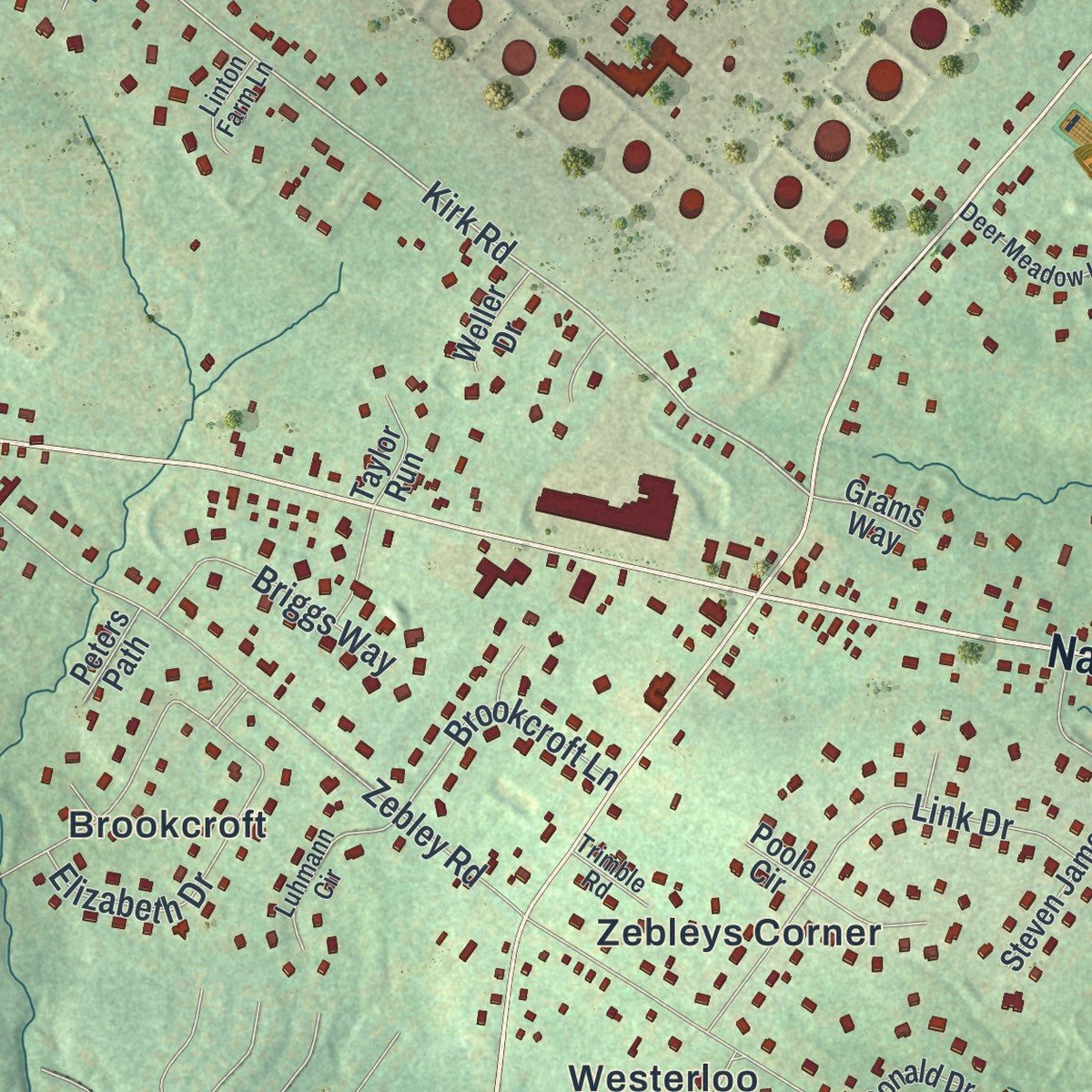 Close-up of the map of Bethel, Delaware County, Pennsylvania print showing street and building detail
