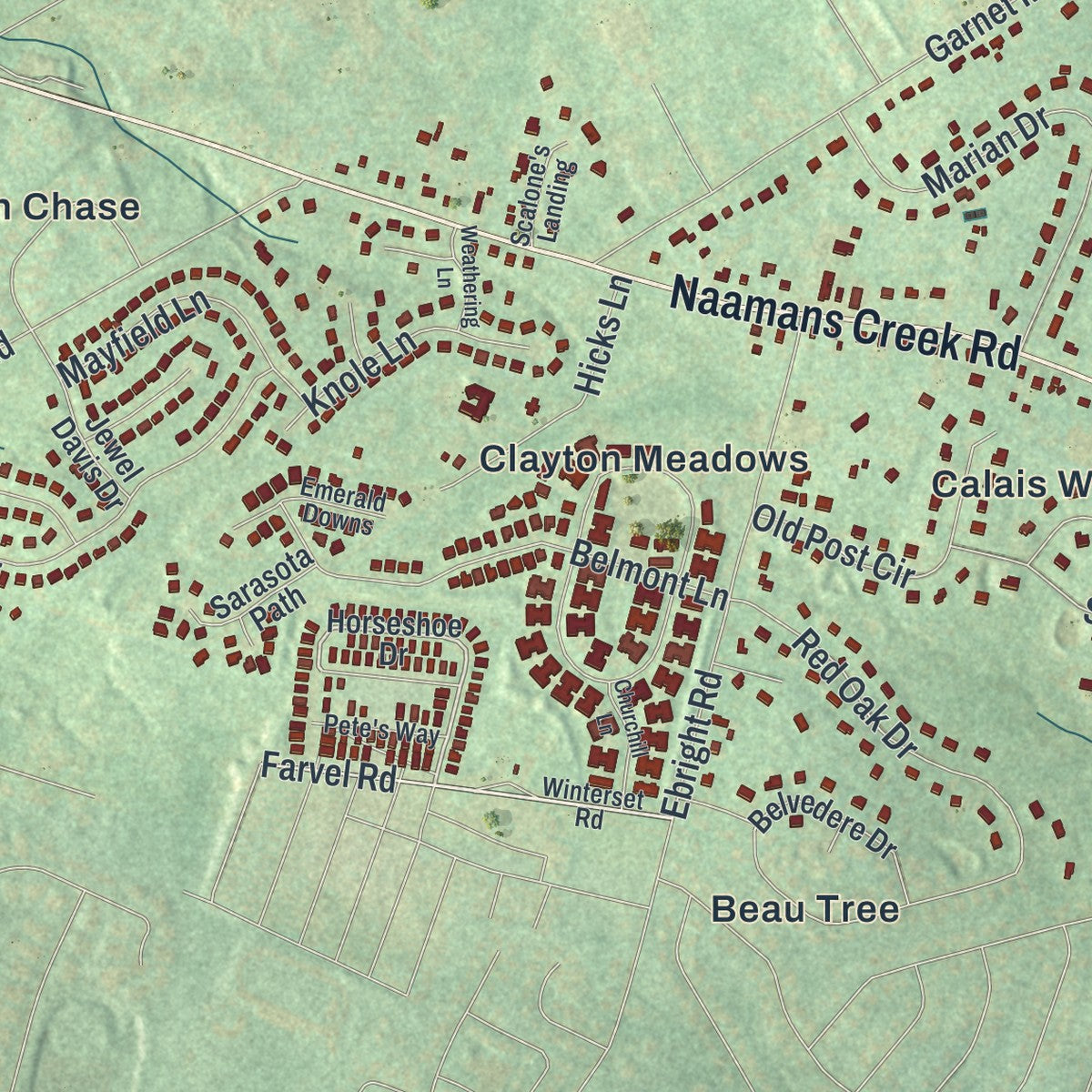 Second close-up of the map of Bethel, Delaware County, Pennsylvania print showing more streets and buildings