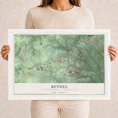 Map of Bethel, Delaware County, Pennsylvania, 12 x 18 inch print in a white wood frame