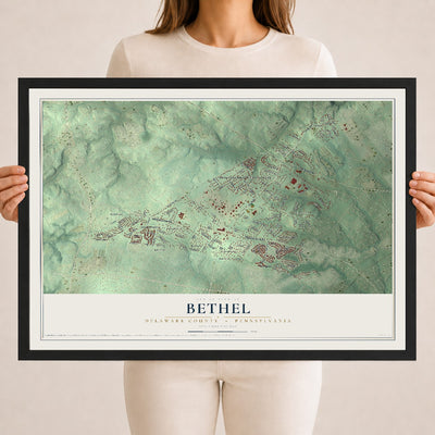 Map of Bethel, Delaware County, Pennsylvania, 18 x 24 inch print in a black wood frame