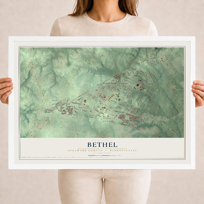 Map of Bethel, Delaware County, Pennsylvania, 18 x 24 inch print in a white wood frame