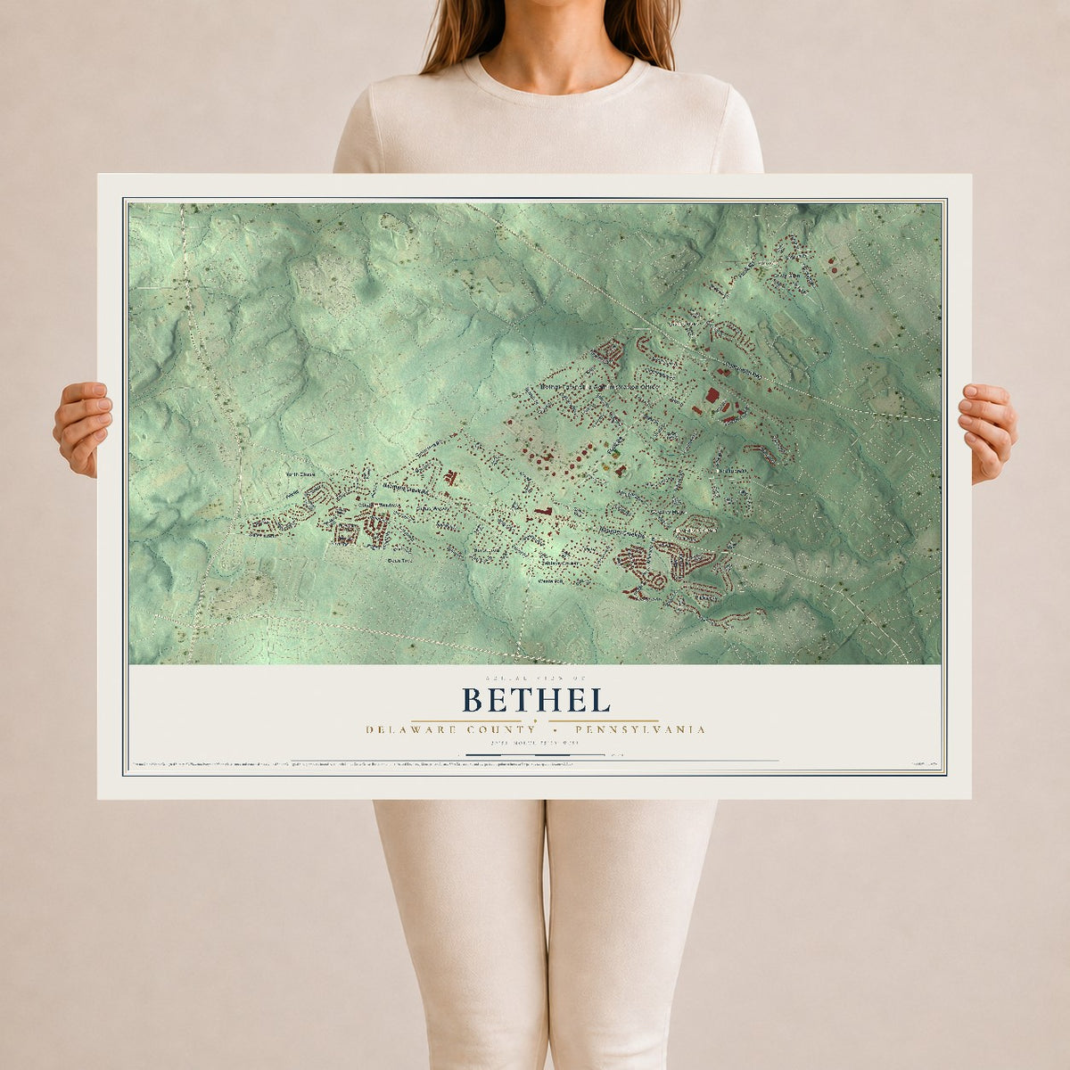 Map of Bethel, Delaware County, Pennsylvania, 24 x 36 inch unframed archival matte print