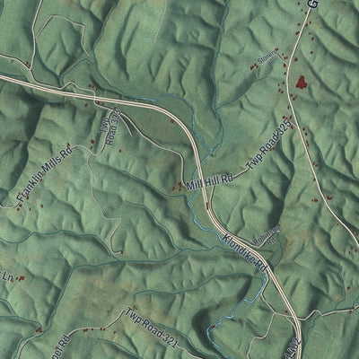 Close-up of the map of Bethel, Fulton County, Pennsylvania print showing street and building detail