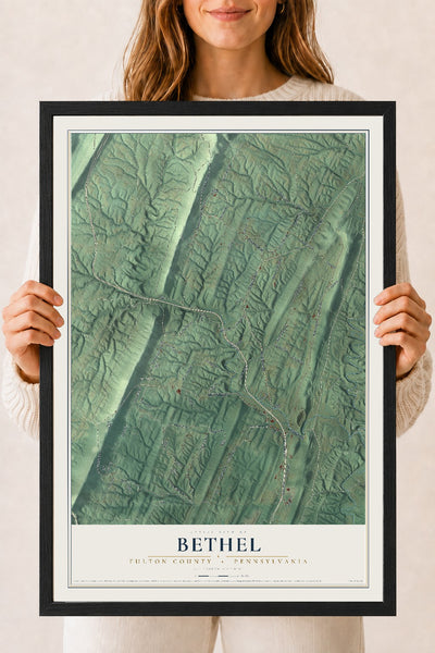 Map of Bethel, Fulton County, Pennsylvania, 18 x 24 inch print in a black wood frame