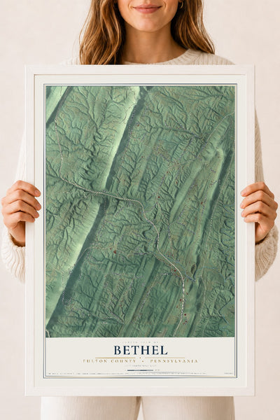 Map of Bethel, Fulton County, Pennsylvania, 18 x 24 inch print in a white wood frame