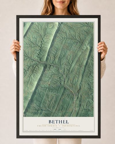 Map of Bethel, Fulton County, Pennsylvania, 24 x 36 inch print in a black wood frame