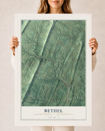Map of Bethel, Fulton County, Pennsylvania, 24 x 36 inch print in a white wood frame