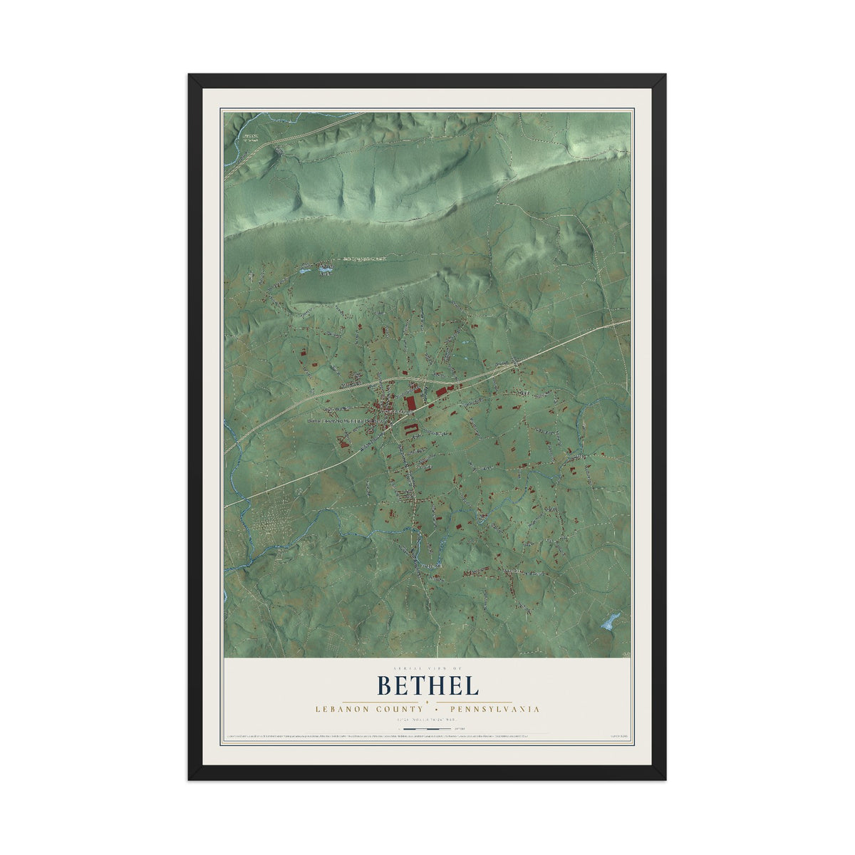 Map of Bethel, Lebanon County, Pennsylvania, 12 x 18 inch print in a black wood frame