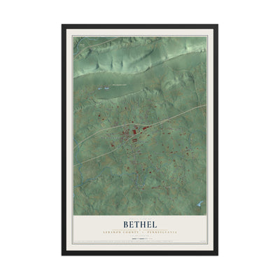 Map of Bethel, Lebanon County, Pennsylvania, 12 x 18 inch print in a black wood frame
