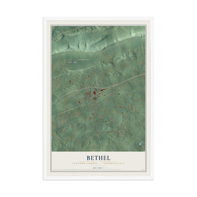 Map of Bethel, Lebanon County, Pennsylvania, 12 x 18 inch print in a white wood frame