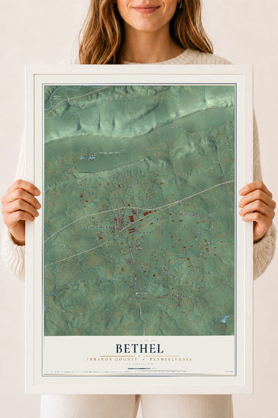 Map of Bethel, Lebanon County, Pennsylvania, 18 x 24 inch print in a white wood frame