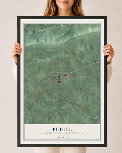Map of Bethel, Lebanon County, Pennsylvania, 24 x 36 inch print in a black wood frame