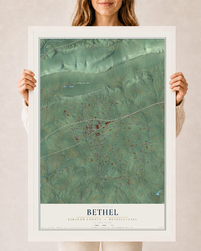 Map of Bethel, Lebanon County, Pennsylvania, 24 x 36 inch print in a white wood frame