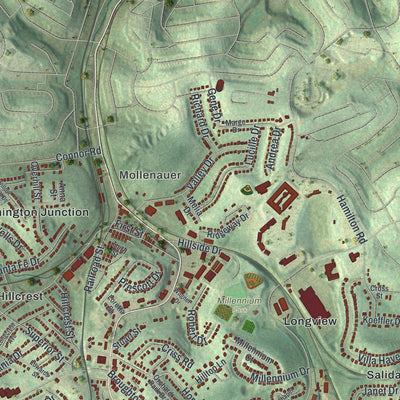 Second close-up of the map of Bethel Park, Pennsylvania print showing more streets and buildings
