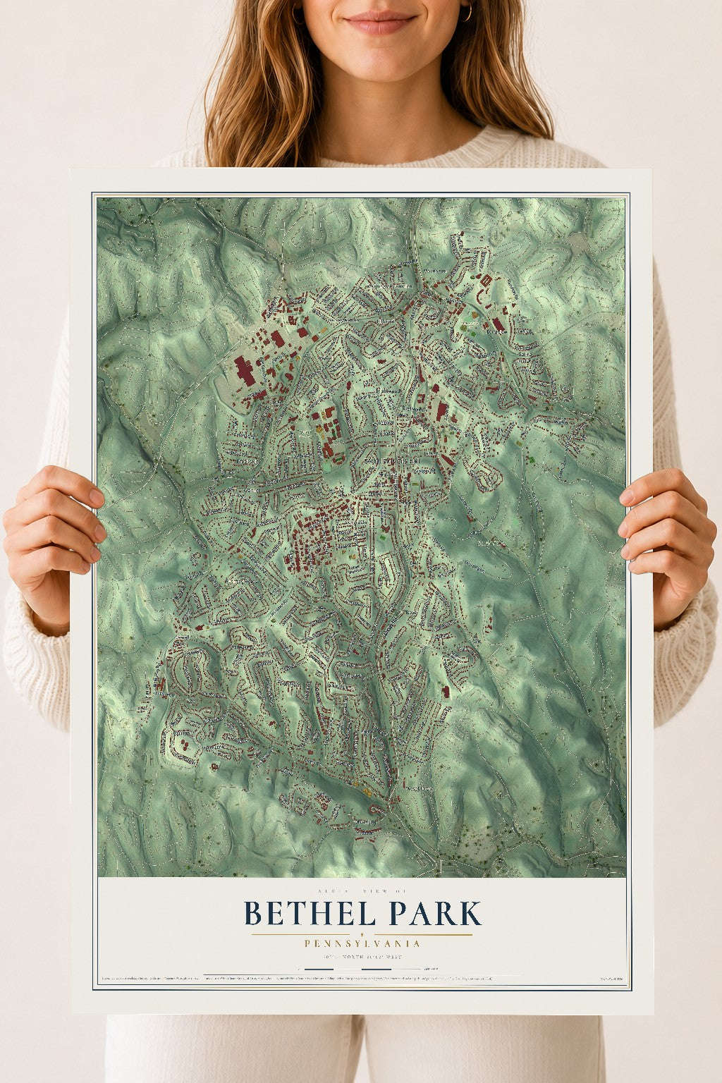 Map of Bethel Park, Pennsylvania, 18 x 24 inch unframed archival matte print