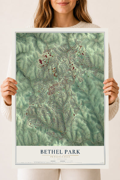 Map of Bethel Park, Pennsylvania, 18 x 24 inch unframed archival matte print