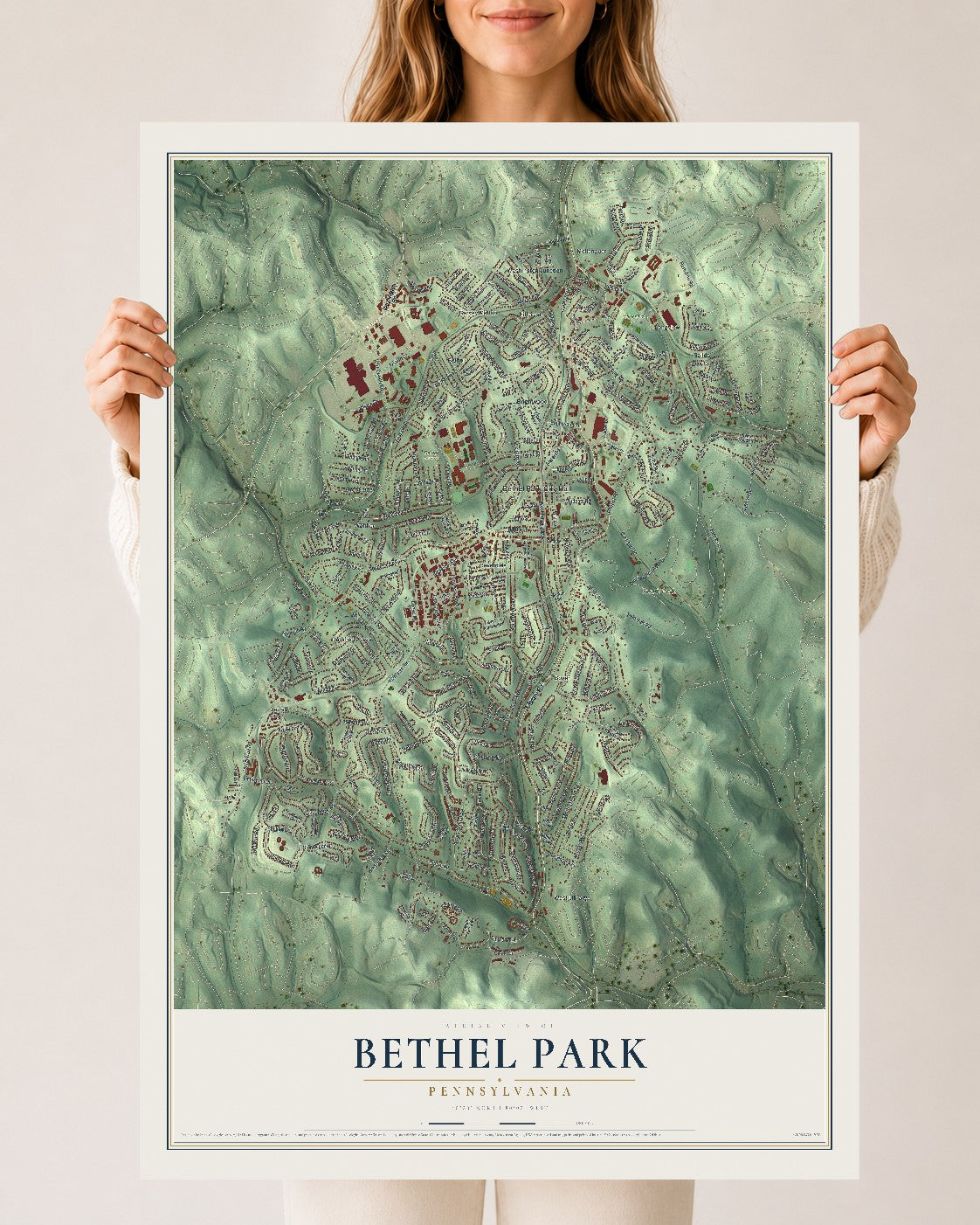 Map of Bethel Park, Pennsylvania, 24 x 36 inch unframed archival matte print