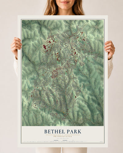 Map of Bethel Park, Pennsylvania, 24 x 36 inch unframed archival matte print