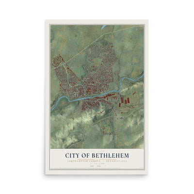 Map of the City of Bethlehem, Northampton County, Pennsylvania, 12 x 18 inch unframed archival matte print