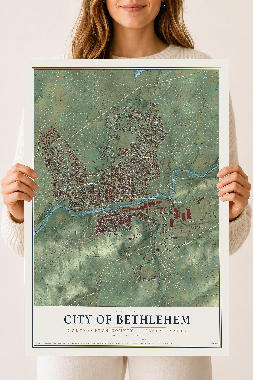 Map of the City of Bethlehem, Northampton County, Pennsylvania, 18 x 24 inch unframed archival matte print