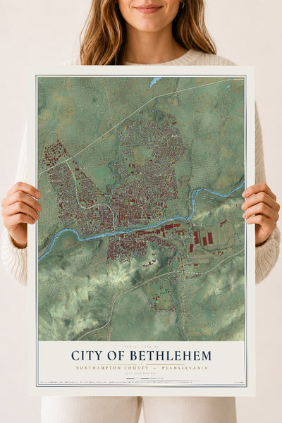 Map of the City of Bethlehem, Northampton County, Pennsylvania, 18 x 24 inch unframed archival matte print