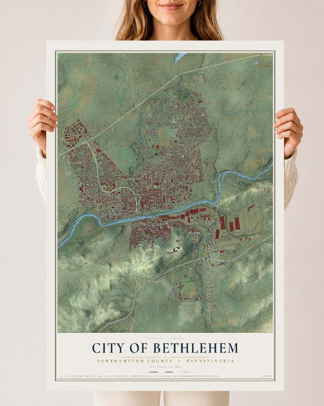 Map of the City of Bethlehem, Northampton County, Pennsylvania, 24 x 36 inch unframed archival matte print