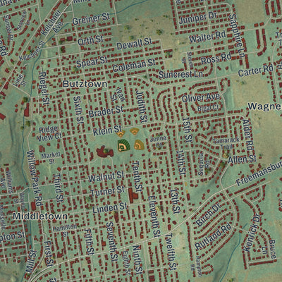 Close-up of the map of Bethlehem, Northampton County, Pennsylvania print showing street and building detail