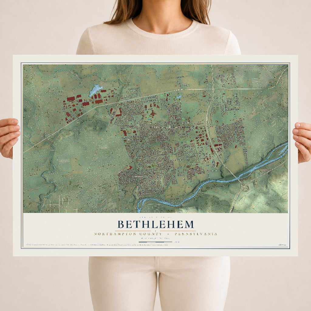 Map of Bethlehem, Northampton County, Pennsylvania, 18 x 24 inch unframed archival matte print