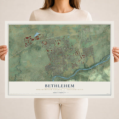 Map of Bethlehem, Northampton County, Pennsylvania, 18 x 24 inch unframed archival matte print