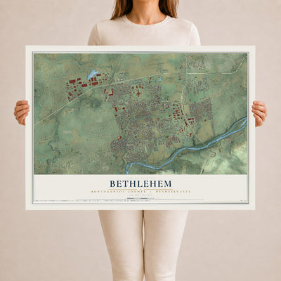 Map of Bethlehem, Northampton County, Pennsylvania, 24 x 36 inch unframed archival matte print