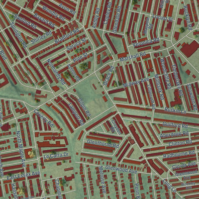 Close-up of the map of Beverly Hills, Pennsylvania print showing street and building detail