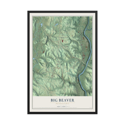 Map of Big Beaver, Pennsylvania, 12 x 18 inch print in a black wood frame