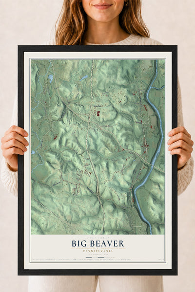 Map of Big Beaver, Pennsylvania, 18 x 24 inch print in a black wood frame