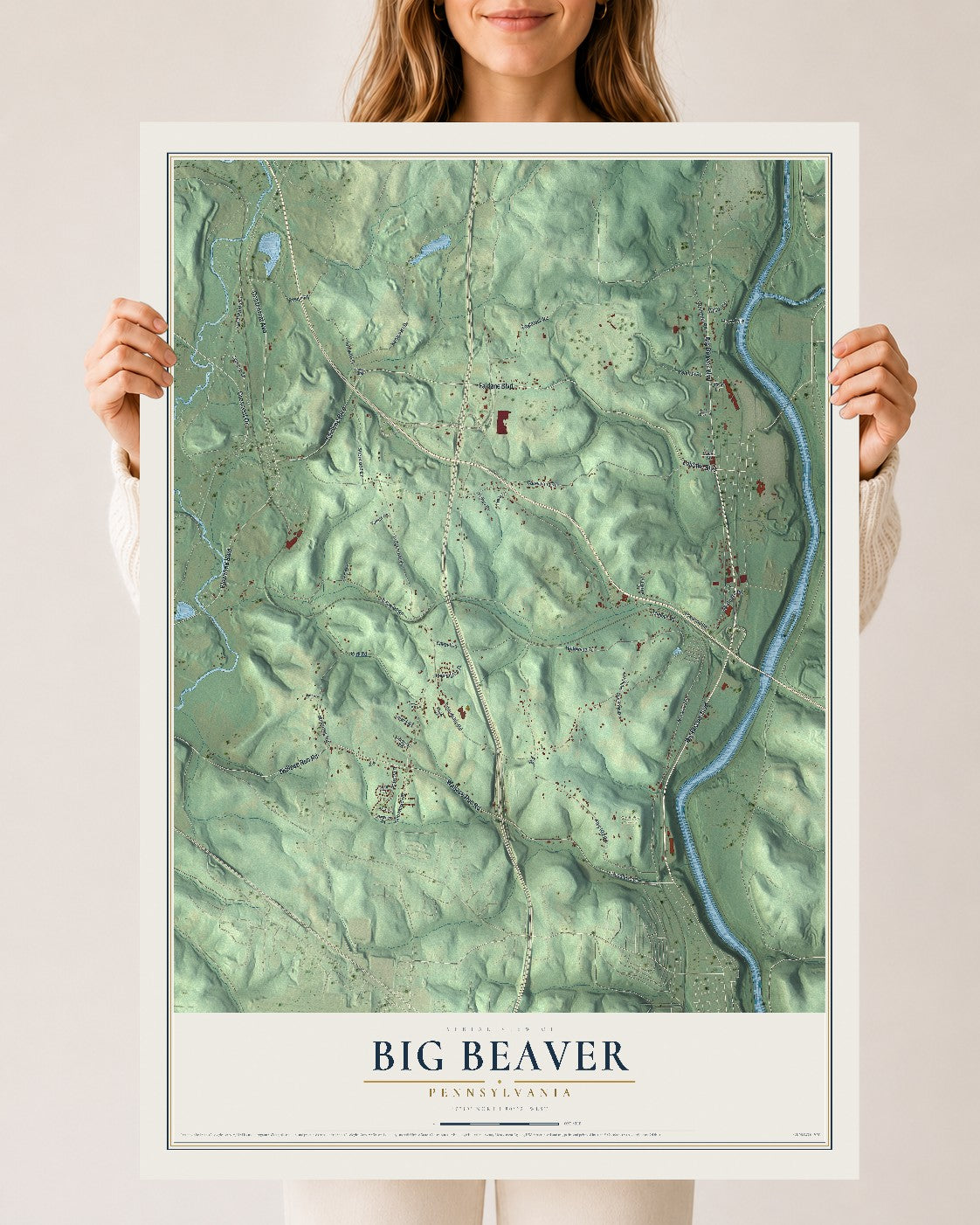Map of Big Beaver, Pennsylvania, 24 x 36 inch unframed archival matte print