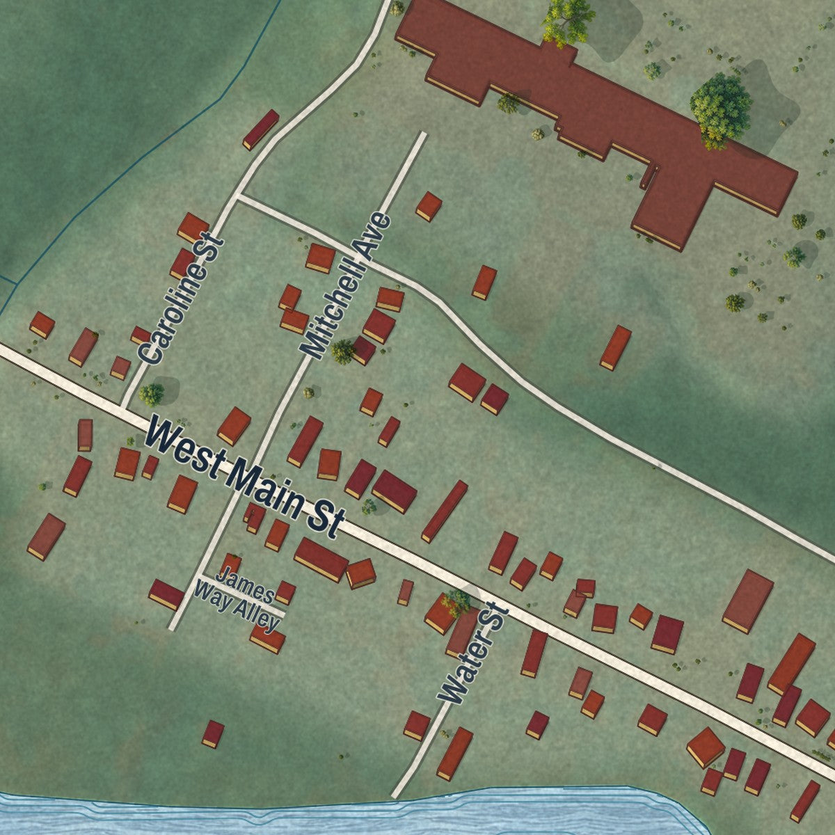 Second close-up of the map of Big Run, Pennsylvania print showing more streets and buildings