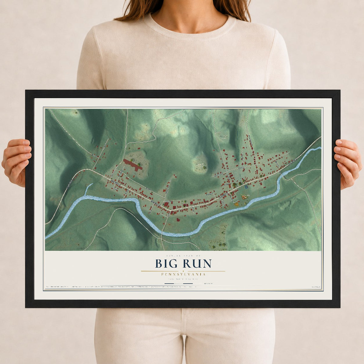 Map of Big Run, Pennsylvania, 12 x 18 inch print in a black wood frame