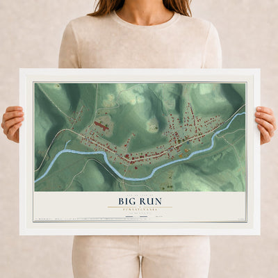 Map of Big Run, Pennsylvania, 12 x 18 inch print in a white wood frame