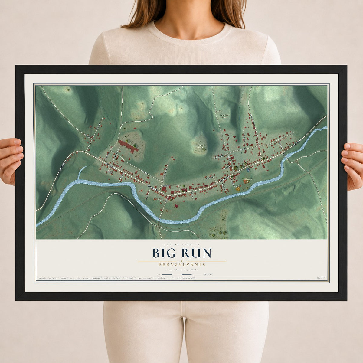 Map of Big Run, Pennsylvania, 18 x 24 inch print in a black wood frame