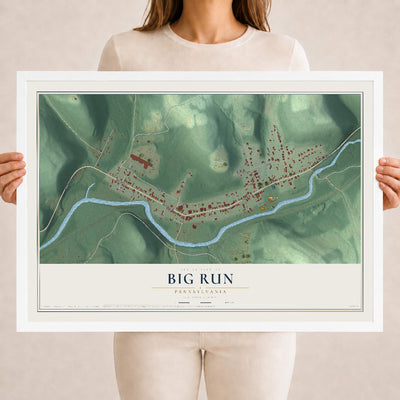 Map of Big Run, Pennsylvania, 18 x 24 inch print in a white wood frame