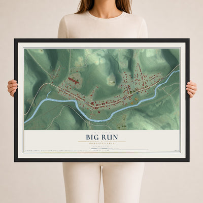 Map of Big Run, Pennsylvania, 24 x 36 inch print in a black wood frame