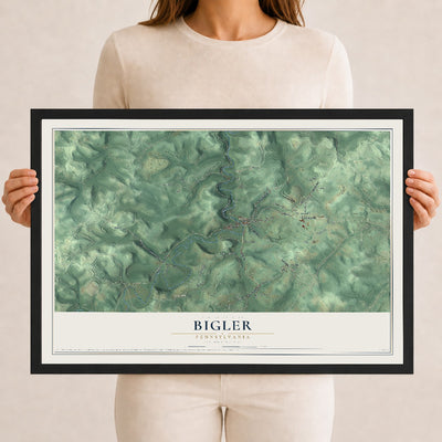 Map of Bigler, Pennsylvania, 12 x 18 inch print in a black wood frame