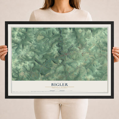 Map of Bigler, Pennsylvania, 18 x 24 inch print in a black wood frame