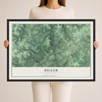 Map of Bigler, Pennsylvania, 24 x 36 inch print in a black wood frame