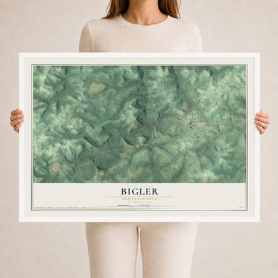 Map of Bigler, Pennsylvania, 24 x 36 inch print in a white wood frame