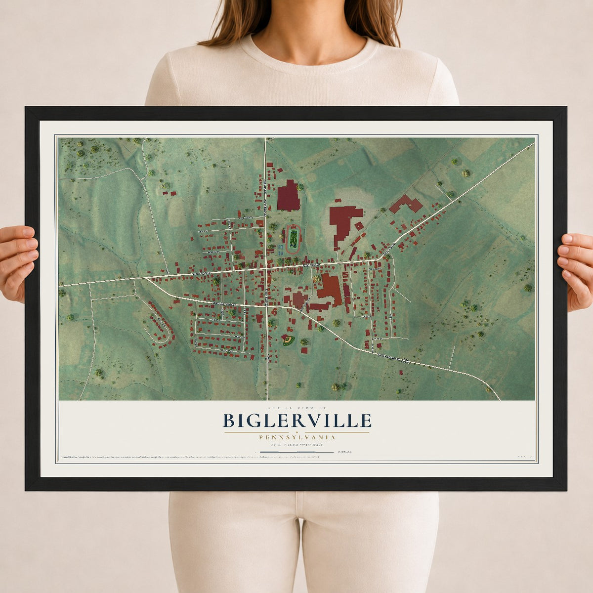 Map of Biglerville, Pennsylvania, 18 x 24 inch print in a black wood frame