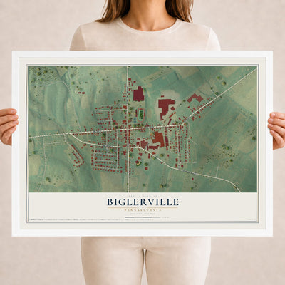 Map of Biglerville, Pennsylvania, 18 x 24 inch print in a white wood frame