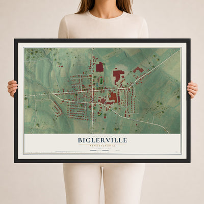 Map of Biglerville, Pennsylvania, 24 x 36 inch print in a black wood frame