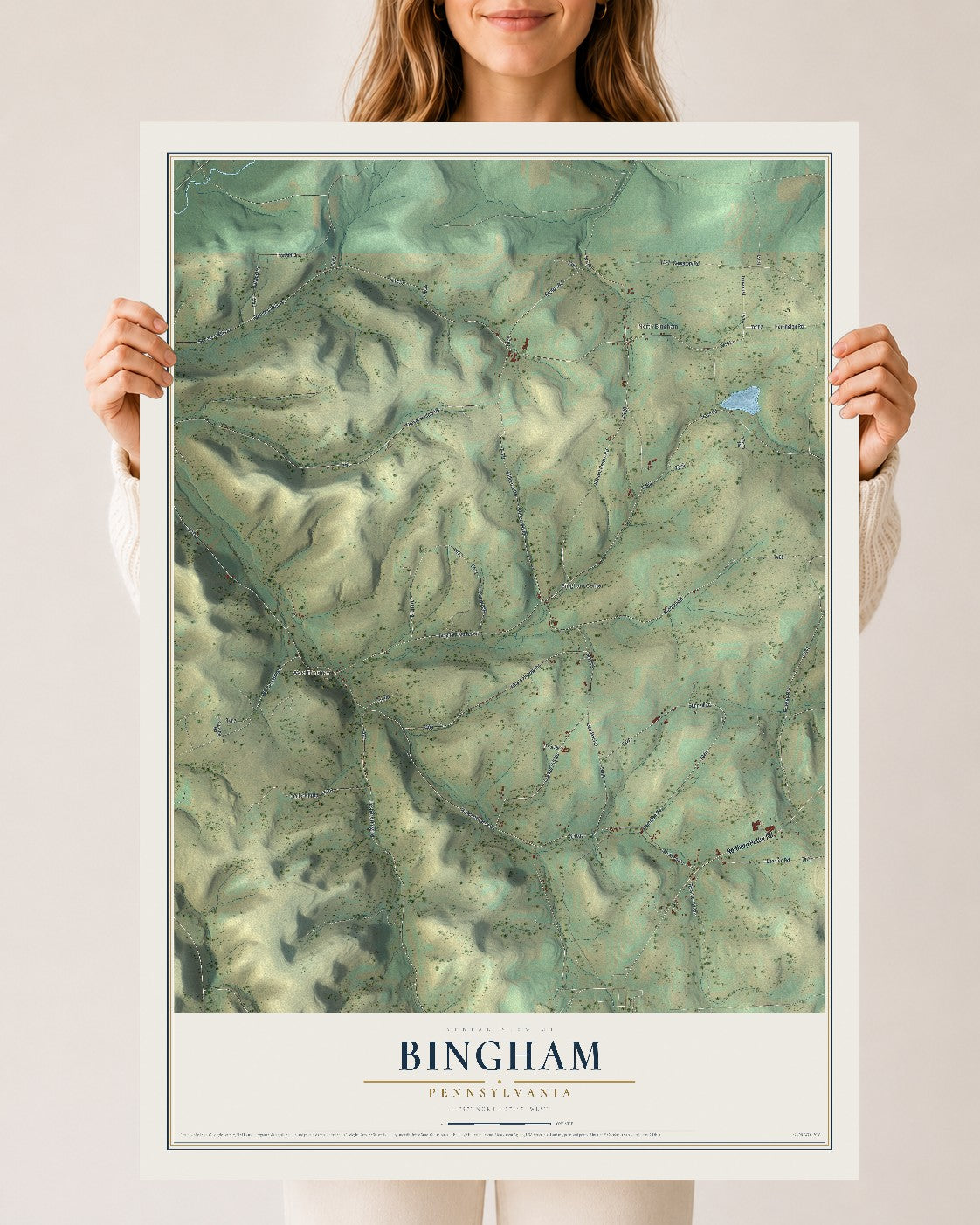 Map of Bingham, Pennsylvania, 24 x 36 inch unframed archival matte print