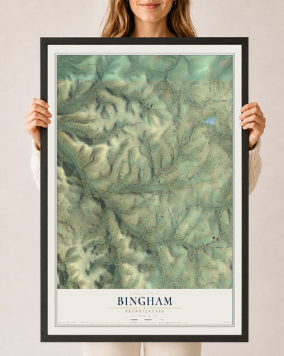 Map of Bingham, Pennsylvania, 24 x 36 inch print in a black wood frame